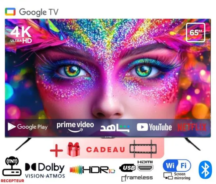 Visio - 65 Smart TV - Google Tv - UHD 4K - Dolby Vision - HDR10 + Support Mural cadeau- 65WG9522KG