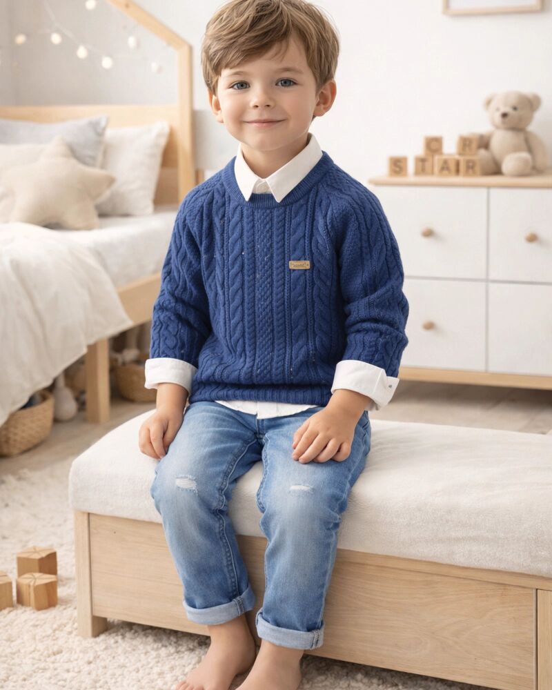 Ensemble Garçon Pull En Maille Torsadée Et Jean