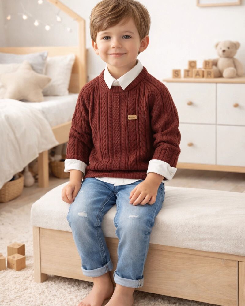 Ensemble Garçon Pull En Maille Torsadée Et Jean