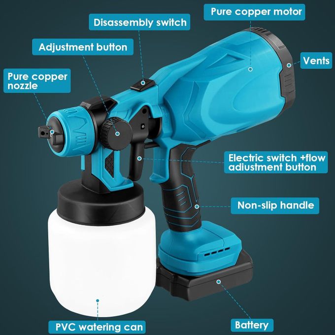 Pistolet À Peinture Électrique Sans Fil 1800 Ml Haute Puissance Hvlp Pour Peinture, Avec 2 Batteries 48 Volt