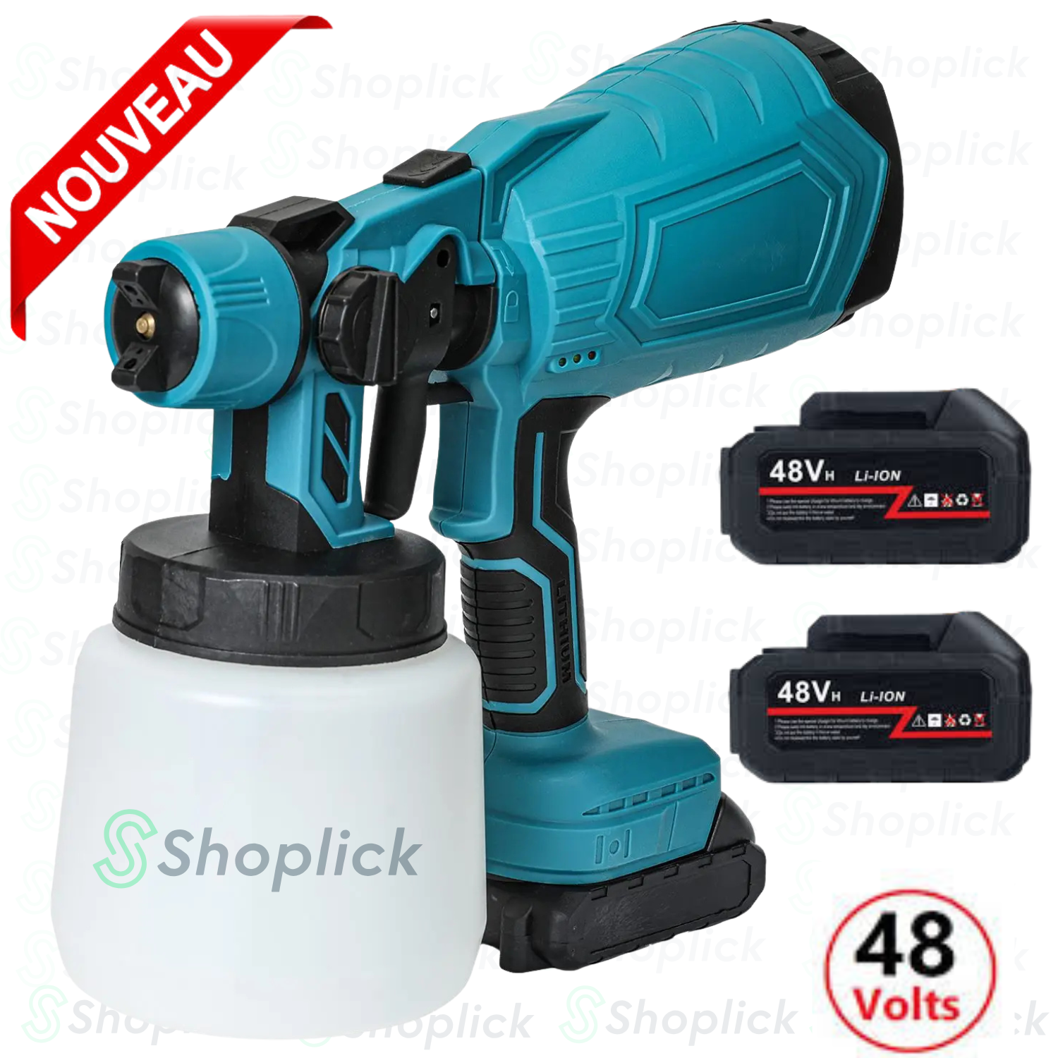 Pistolet À Peinture Électrique Sans Fil 1800 Ml Haute Puissance Hvlp Pour Peinture, Avec 2 Batteries 48 Volt thumbnail 3