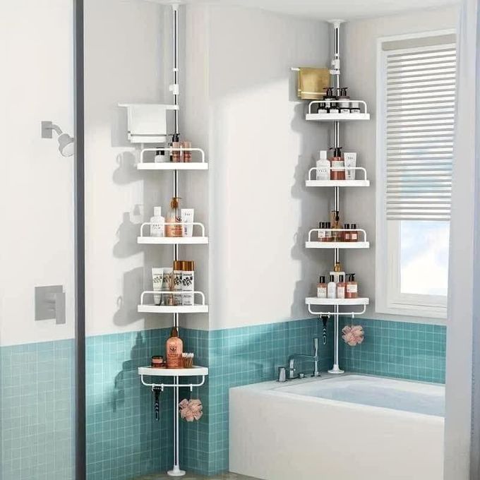 Étagère D’angle 4 Niveaux Shelf Depot – Rangement Salle De Bain Sans Fixation Avec Poteau À Tension thumbnail 4