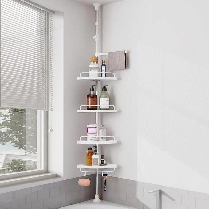 Étagère D’angle 4 Niveaux Shelf Depot – Rangement Salle De Bain Sans Fixation Avec Poteau À Tension thumbnail 1