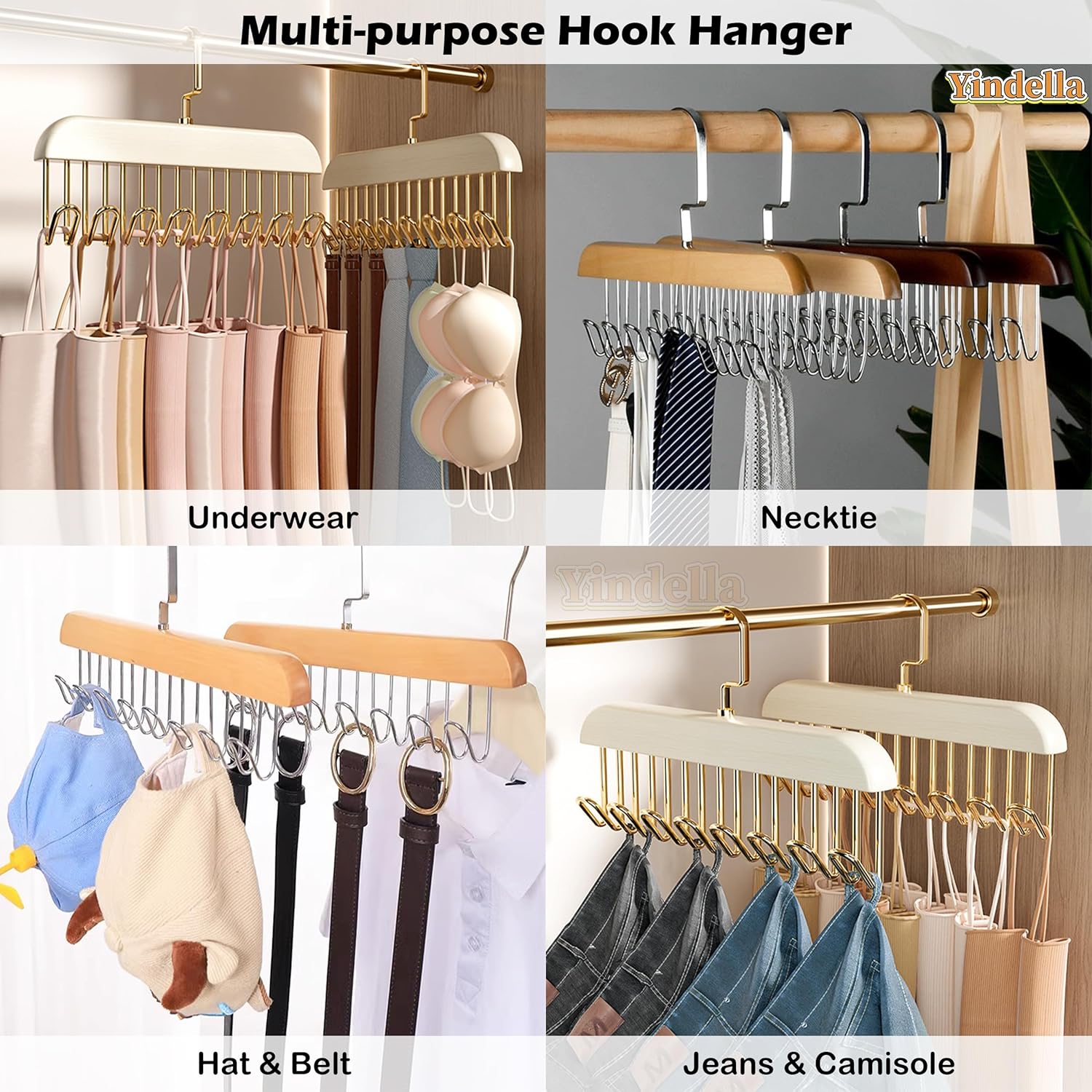 Cintres En Bois Épais Polyvalents Avec 8 Crochets, Pour Débardeurs, Cravates, Chapeaux, Foulards, Sacs De Rangement (2 Pièces)