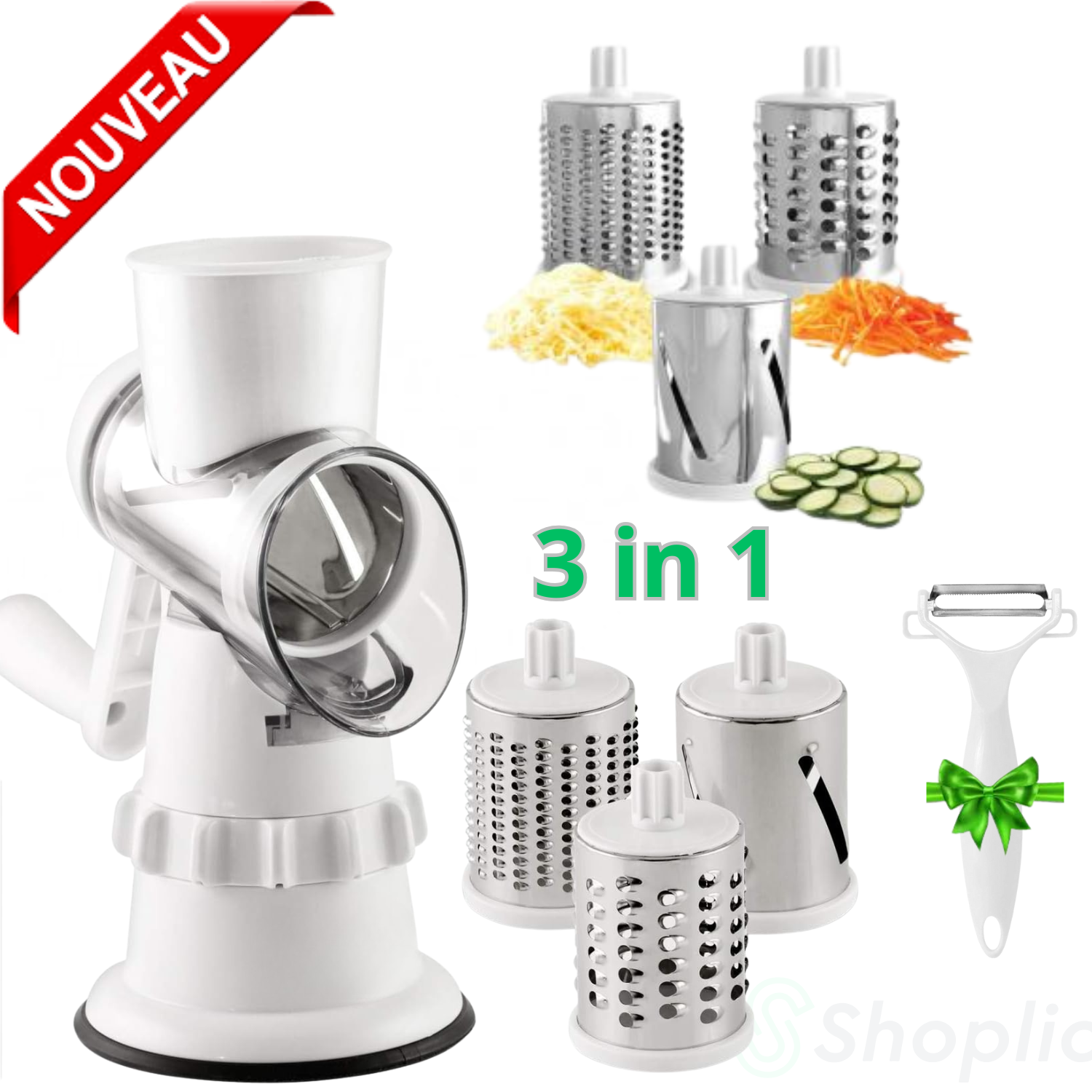 Coupe-légumes Manuel 3 Tambours Multifonction + Éplucheur (couleur Aleatoire) thumbnail 4