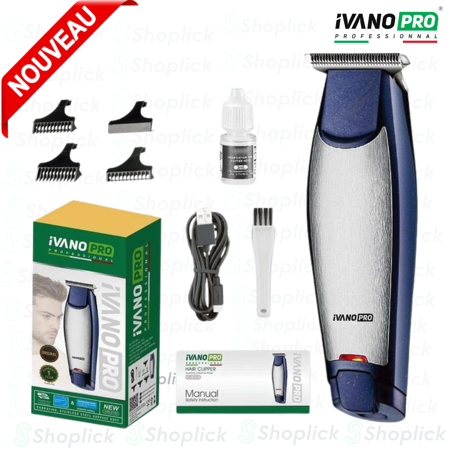 Tondeuse Professionnelle En Acier Inoxydable. Haute Précision, Rechargeable & Silencieuse 90 Min Ivo-5021