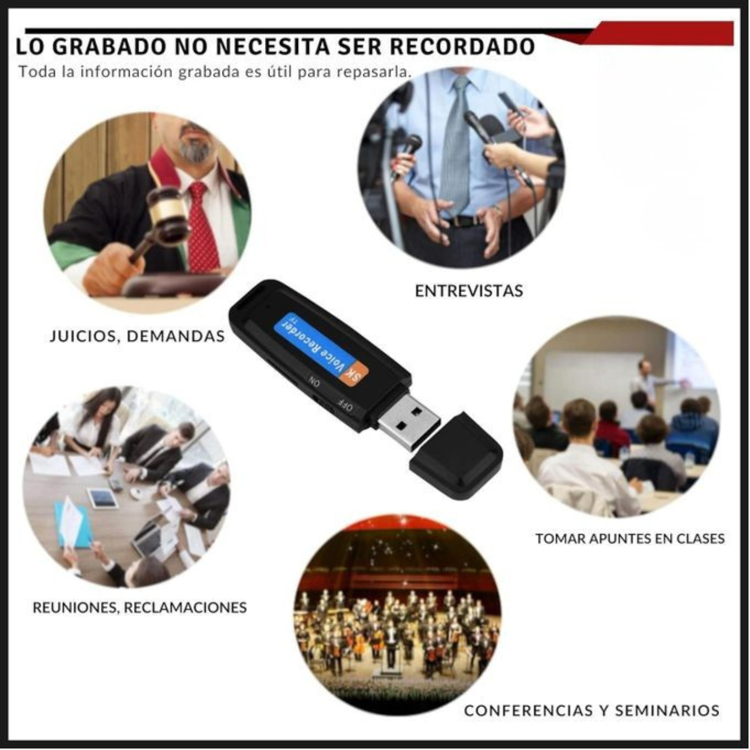 Mini Enregistreur Vocal Numérique Hd Rechargeable Par Usb thumbnail 4