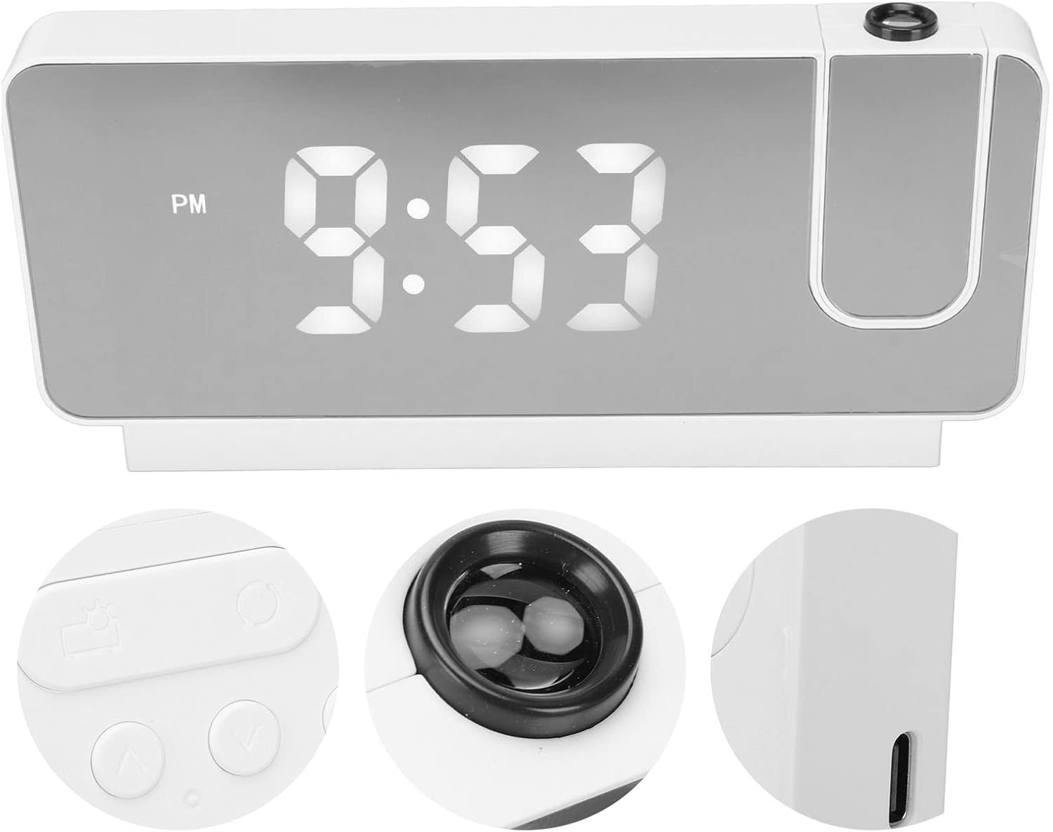 Réveil À Projection Pour Chambre À Coucher, Horloge Numérique Led À Projection Sur Plafond Et Mur 180 °