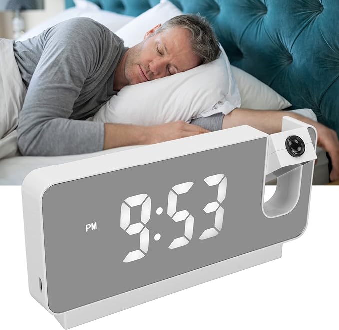 Réveil À Projection Pour Chambre À Coucher, Horloge Numérique Led À Projection Sur Plafond Et Mur 180 °
