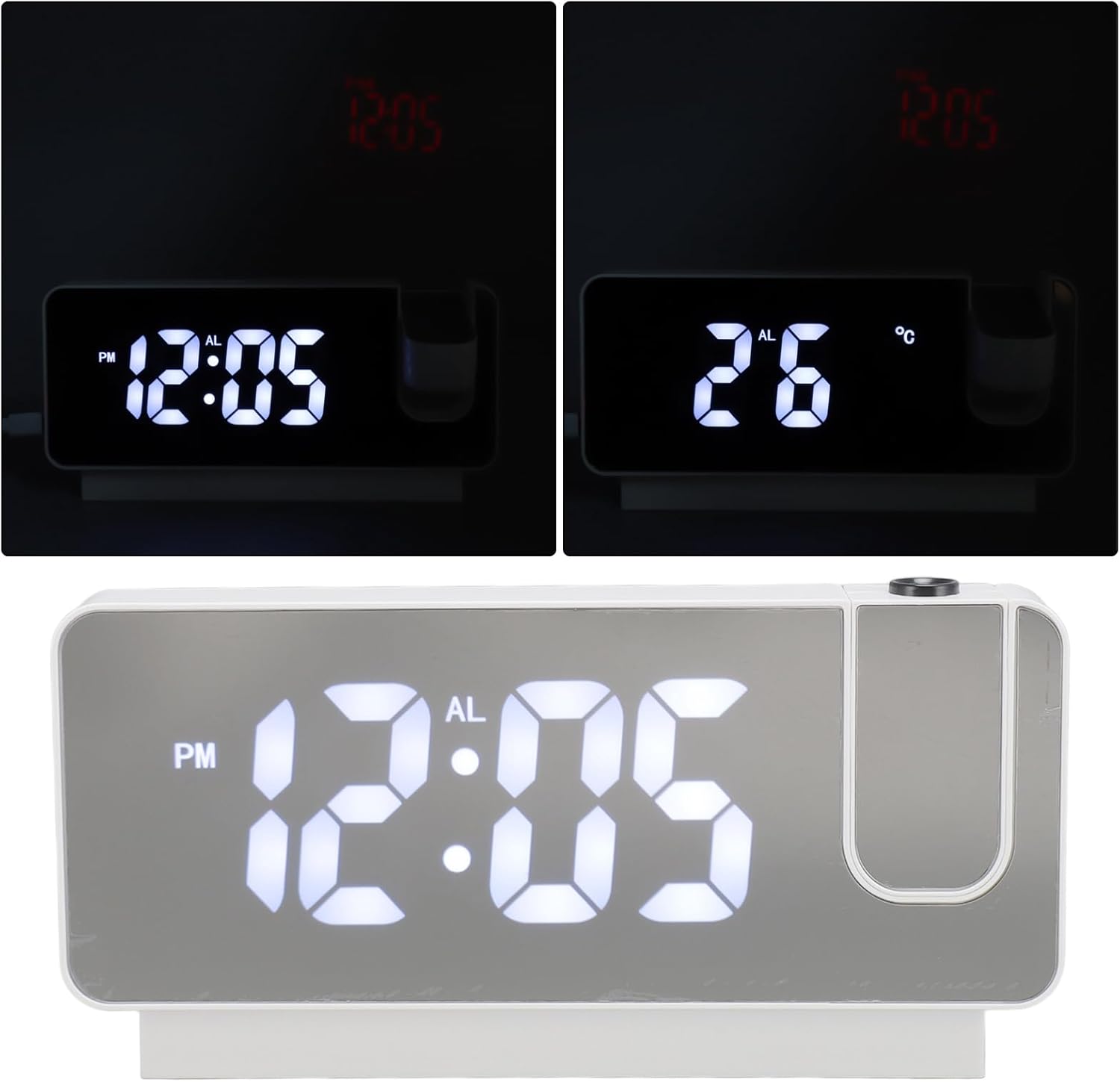 Réveil À Projection Pour Chambre À Coucher, Horloge Numérique Led À Projection Sur Plafond Et Mur 180 ° thumbnail 3
