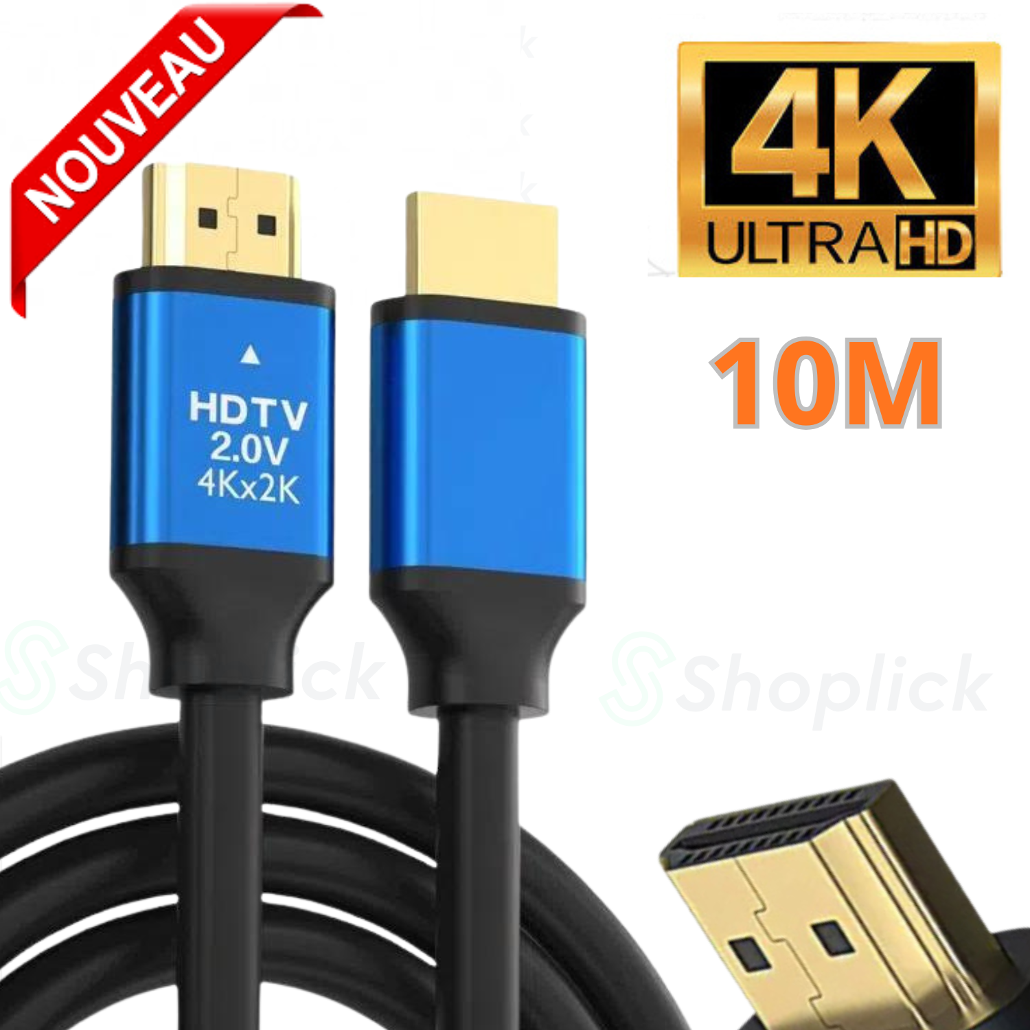 Cable Hdmi 10m Vers Hdmi 2.0 4k 3d Premium Plaqué Or 2160p 24k thumbnail 3