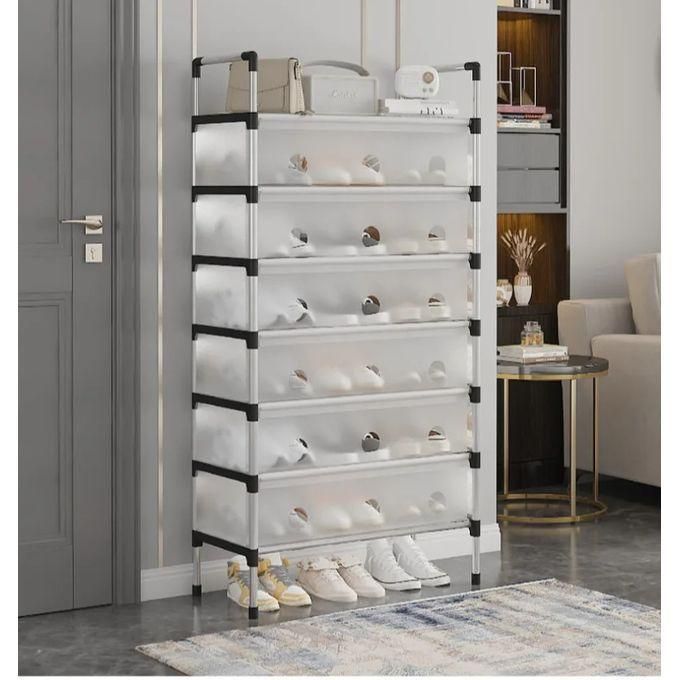 Etagère À Chaussures En Fer 7 Couches Avec Crochet Pour Salon, Chambre À Coucher
