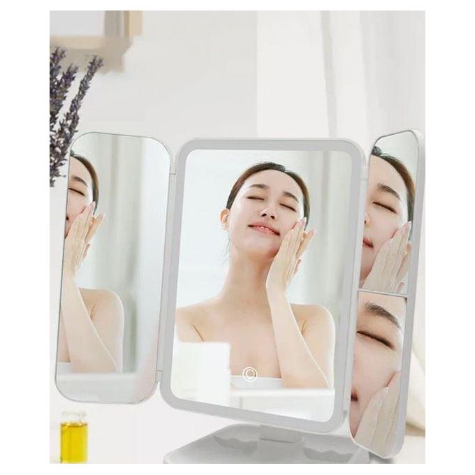 Miroir De Maquillage Triptyque Éclairé Avec Rangement Moderne thumbnail 2