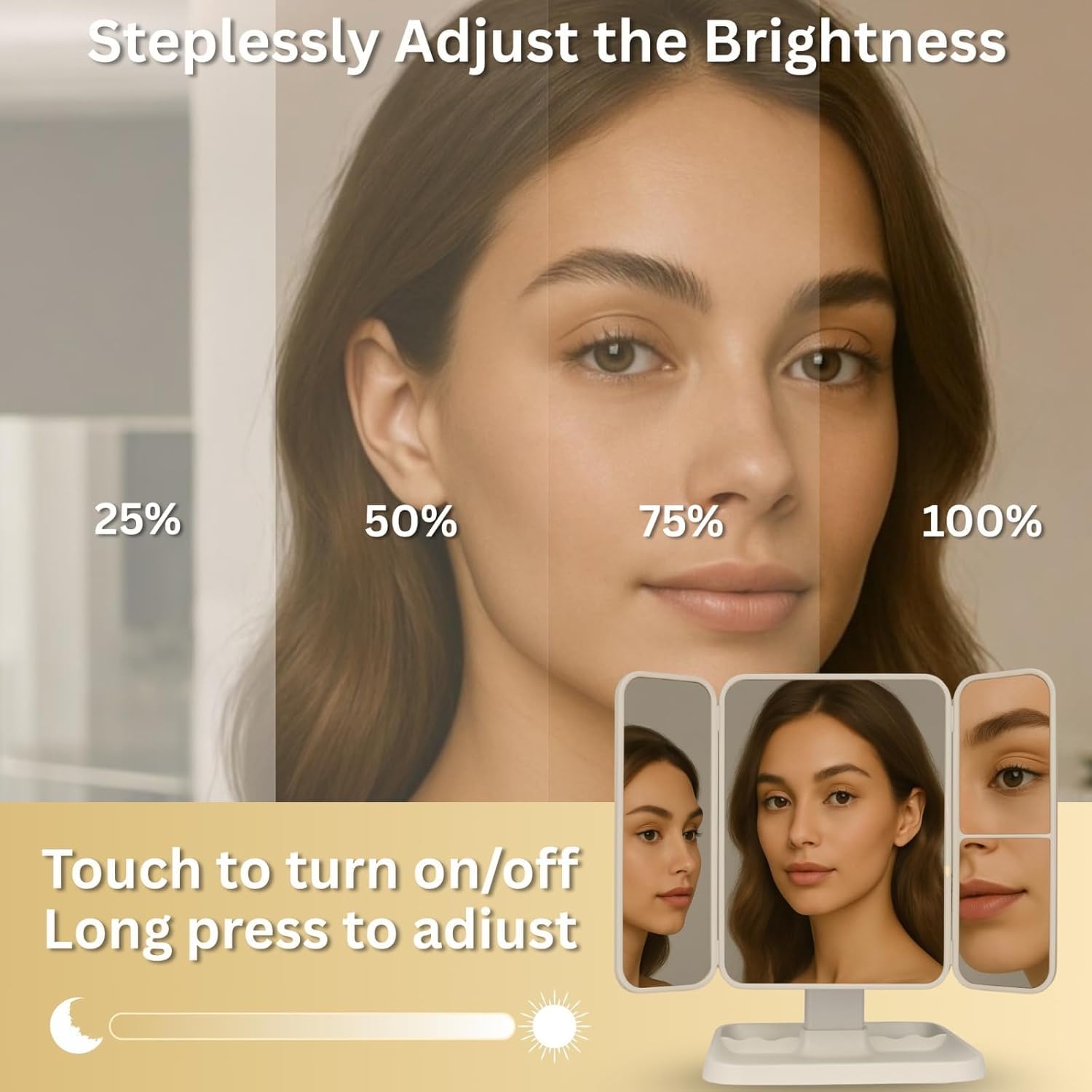 Miroir De Maquillage Triptyque Éclairé Avec Rangement Moderne thumbnail 4