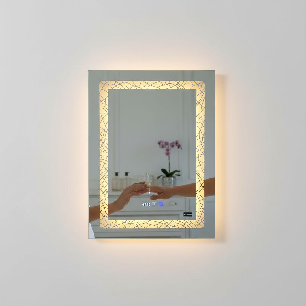 Miroir Mural Led – 3 Couleurs, Horloge Intégrée Et Antibuée