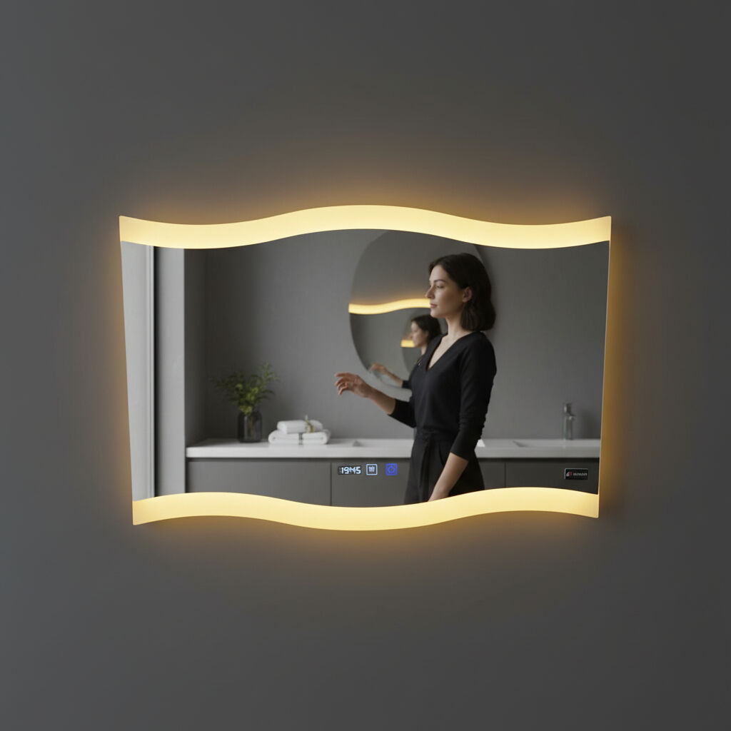 Miroir Mural Led 3 Couleurs – Horloge Intégrée Et Fonction Antibuée