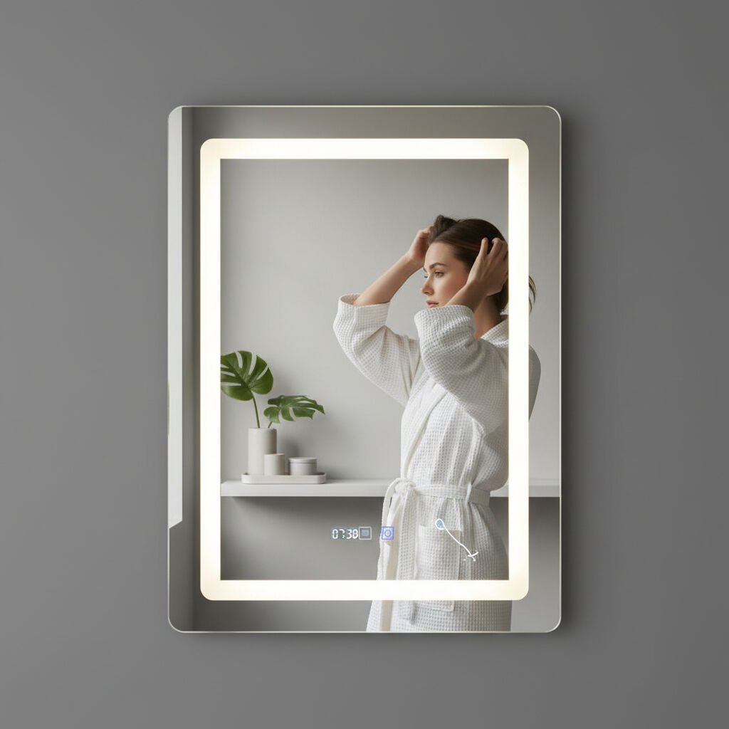 Miroir Mural Led 3 Couleurs – Horloge Intégrée Et Fonction Antibuée