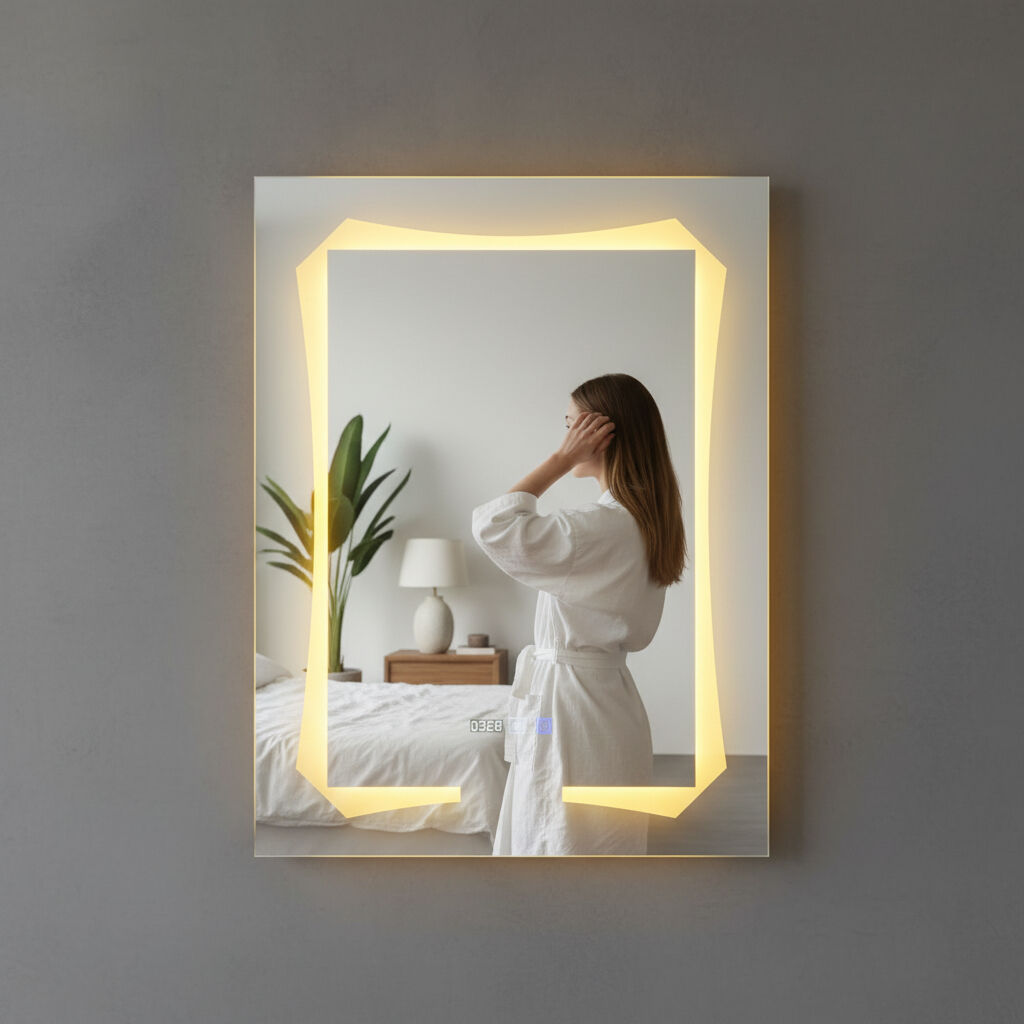 Miroir Mural Led 3 Couleurs, Horloge Intégrée Et Fonction Antibuée