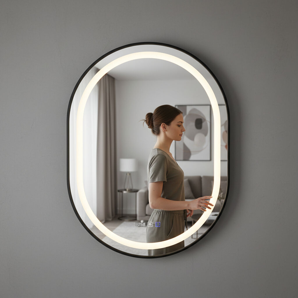 Miroir Mural Led– 3 Couleurs, Horloge Intégrée Et Antibuée