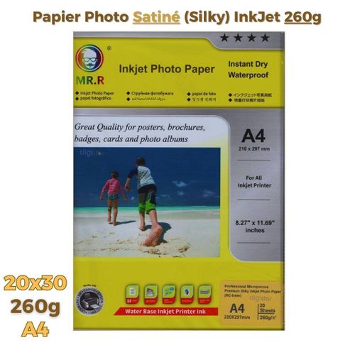 Papier Photo Silky Satiné 260g – Format A4 (20 X 30 Cm) Inkjet