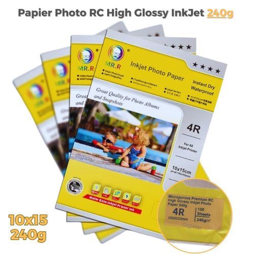 Papier Photo Rc Haute Brillance 240g – 10x15 Cm (4r) Jet D'encre