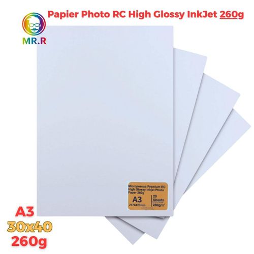 Papier Photo Rc Haute Brillance 260g – Format A3 (30 X 40 Cm) Jet Dencre