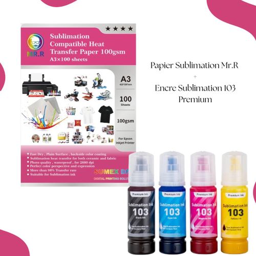 Papier Sublimation A3 100 Feuilles + Encre Sublimation 103 Premium