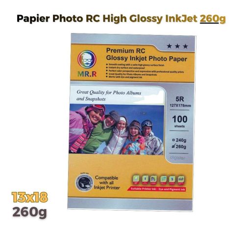 Papier Photo Rc Glossy 260g – Format 5r (13 X 18 Cm) Inkjet