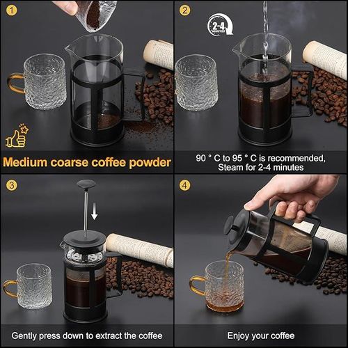 Cafetière À Piston Française, Presse À Café En Verre Borosilicate Résistant À La Chaleur Et Acier Inoxydable - 300ml thumbnail 3