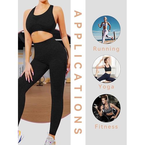 Set Sport 2 Pièces Pour Femme, Brassière Maintien & Legging Stretch, Entraînement Et Running, Noir thumbnail 3