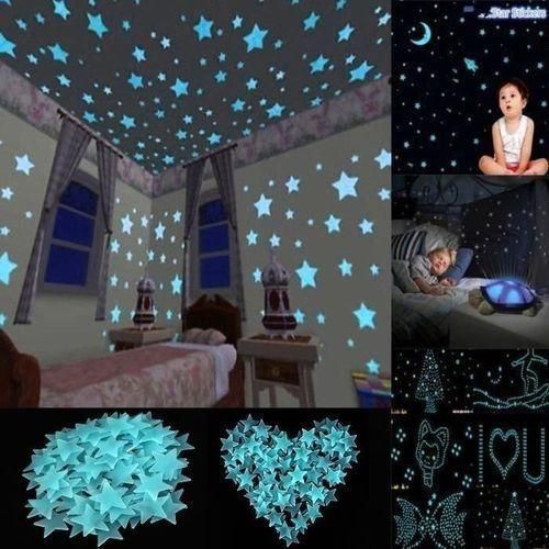 Lot De 100 Étoiles Fluorescentes, Autocollants Muraux Lumineux Pour Plafonds Et Chambres À Coucher