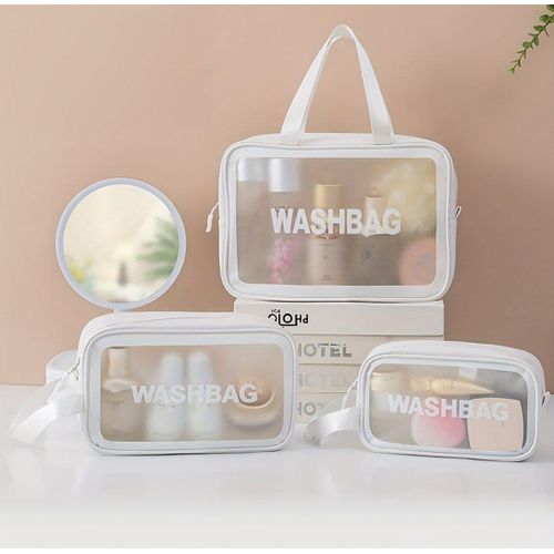 Set De 3 Trousses Transparentes Imperméables Pour Maquillage Et Voyage - Blanc