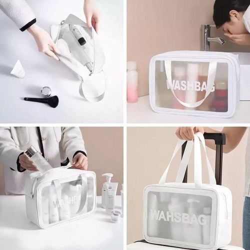 Set De 3 Trousses Transparentes Imperméables Pour Maquillage Et Voyage - Blanc
