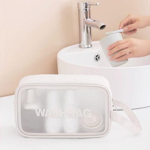 Set De 3 Trousses Transparentes Imperméables Pour Maquillage Et Voyage - Blanc thumbnail 4