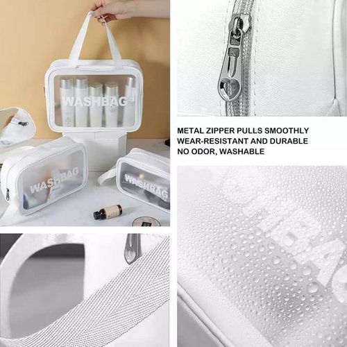 Set De 3 Trousses Transparentes Imperméables Pour Maquillage Et Voyage - Blanc thumbnail 3