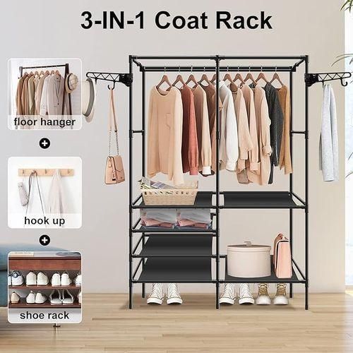 Portant À Vêtements Double Barre Avec Étagères Et Crochets, Rangement Spacieux Et Pratique