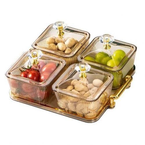 Set De 4 Bols Avec Couvercles Et Plateau, Présentation Élégante Pour Huiles, Miel Et Gourmandises