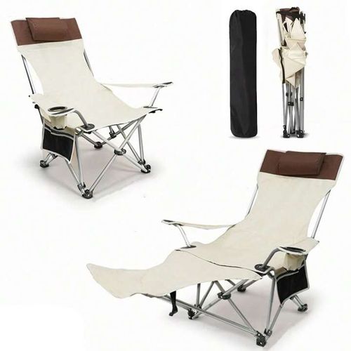 Chaise De Camping Avec Appui-tête, Repose-pieds, Chaise Pliable Pour Plein Air thumbnail 4