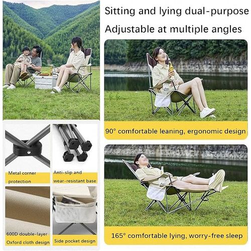 Chaise De Camping Avec Appui-tête, Repose-pieds, Chaise Pliable Pour Plein Air thumbnail 3