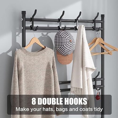 Portemanteau Entrée 3-en-1, Rangement Chaussures Et Vêtements Avec Crochets Et 4 Étagères thumbnail 3