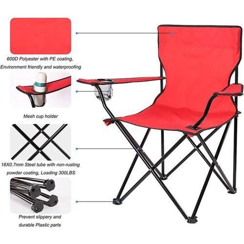 Chaise Pliante De Camping Avec Porte-gobelet, Pour La Plage, Pique-nique, Et Randonnée, Rouge thumbnail 1