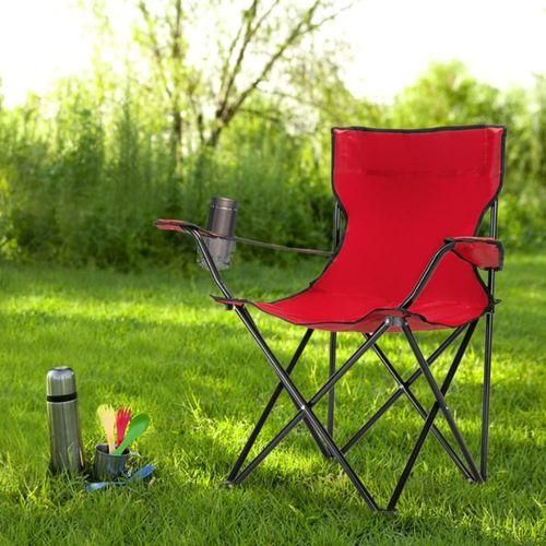 Chaise Pliante De Camping Avec Porte-gobelet, Pour La Plage, Pique-nique, Et Randonnée, Rouge thumbnail 2