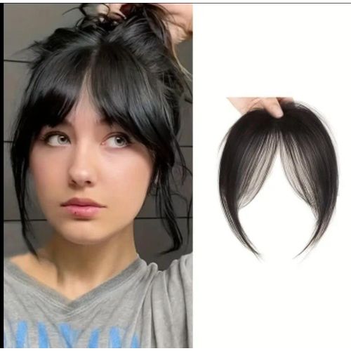 Frange À Clip Naturelle, Postiche Cheveux Synthétiques, Extension De Frange Noire Avec Effet Réaliste