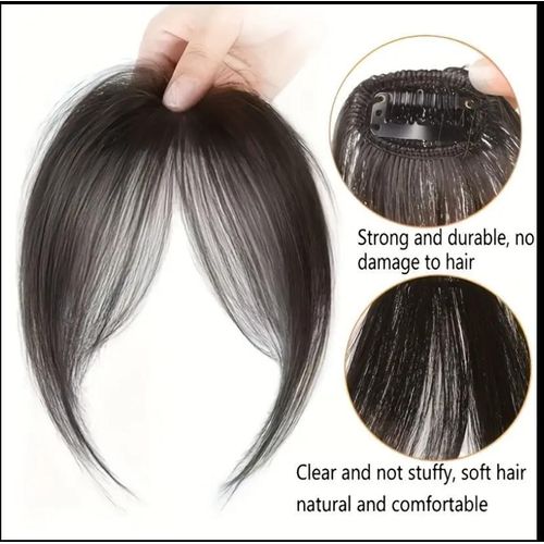 Frange À Clip Naturelle, Postiche Cheveux Synthétiques, Extension De Frange Noire Avec Effet Réaliste thumbnail 3