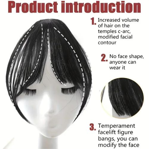 Frange À Clip Naturelle, Postiche Cheveux Synthétiques, Extension De Frange Noire Avec Effet Réaliste thumbnail 4