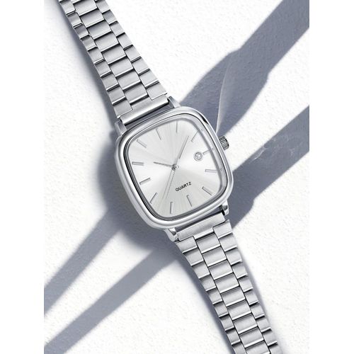 Montre Élégant Avec Indicateur De Date Pour Homme Acier Poli Cadran Argenté