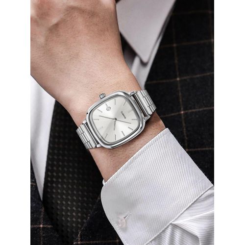 Montre Élégant Avec Indicateur De Date Pour Homme Acier Poli Cadran Argenté