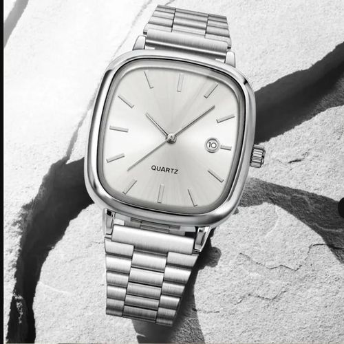 Montre Élégant Avec Indicateur De Date Pour Homme Acier Poli Cadran Argenté thumbnail 3