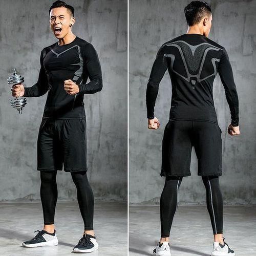 Survêtement De Sport Pour Hommes, Combinaison À Manches Longues Avec Pantalon Collant, Xl thumbnail 4