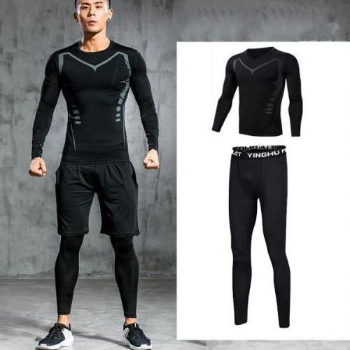 Survêtement De Sport Pour Hommes, Combinaison À Manches Longues Avec Pantalon Collant, Xl thumbnail 3
